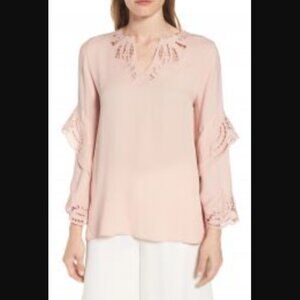 Kobi Halperin Lia Embroidered 100% Silk Blouse Blouse Eyelet Embroidery Bell